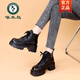 啄木鳥(niǎo)皮面馬丁靴女英倫風(fēng)百搭粗跟厚底小皮鞋春夏季小個(gè)子增高短靴 黑色 37 (235mm)