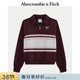 Abercrombie & Fitch【半拉鏈撞色】美式保暖抓絨LOGO衛衣外套25秋冬女裝152-5245 酒紅色拼接 L (165/104A)