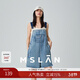 MSLAN/商場(chǎng)同款夏季新款毛邊刺繡做舊牛仔背帶褲學(xué)院風(fēng)減齡短褲 城灰藍 M