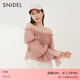 SNIDEL春夏甜美仙女一字領(lǐng)露肩薄紗褶皺藕節袖襯衫上衣SWFB234160 粉色 均碼 （F）