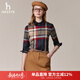 哈吉斯（HAZZYS）女裝 春秋款女士彩色大格休閑長(cháng)袖襯衫女ASCSK1BCK01 藏青色NV M (160/84A 38)