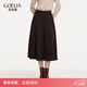歌莉婭針織半身裙2025新款秋冬流行穿搭彈力八片裙高腰傘裙1EDL2D110 90Y深棕 M