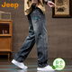 JEEP美國正品高端痞帥牛仔褲春秋男士寬松直筒闊腿潮流高街休閑褲秋冬 9005藍灰色 常規 【官方正品】 33 【適合150斤左右】