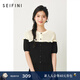 詩(shī)凡黎（‘S EIFINI）黑白拼接短袖針織開(kāi)衫2024春新款名媛風(fēng)套裝顯瘦半裙兩件套 米白 L 165/90CM