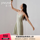 金三塔重磅真絲睡衣女100%桑蠶絲簡(jiǎn)約時(shí)尚可外穿帶胸墊真絲吊帶裙睡裙 牛油果綠（不帶胸墊）19姆米重磅 L