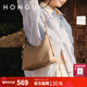 紅谷（HONGU）包包女新款頭層牛皮腋下包通勤單肩斜跨包HOBO包情人節禮物 大象灰