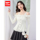 IEF/愛(ài)依服2026春季新款法式浪漫純欲小女人氣質(zhì)露肩設計修身上衣 白 S