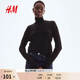 H&M女裝毛針織衫春季簡(jiǎn)約羅紋圓高領(lǐng)打底毛衣套衫1176748 黑色 S 160/88
