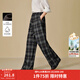 茵曼（INMAN）2025秋冬女裝新款復古慵懶風(fēng)銀狐絨格子大直筒褲顯瘦寬松長(cháng)褲 藍灰格-加絨款 M