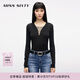 MISS SIXTY2025春季新款針織衫女V領(lǐng)系帶氣質(zhì)緊身羊毛桑蠶絲混紡 黑色 S