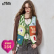 妖精的口袋森系撞色刺繡針織馬甲女2025早秋新款外搭疊穿薄款坎肩 田園花綠色 M