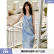 ELLE法式度假風(fēng)扎染設計感吊帶連衣裙女2024夏季新款氣質(zhì)長(cháng)款裙子 淺藍 M