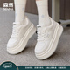 森馬（senma）小白鞋女鞋低幫板鞋百搭休閑鞋秋冬保暖潮鞋厚底增高加絨運動(dòng)鞋女 米白色(四季款) 37