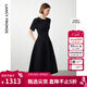 朗姿【Basic衣櫥】小香風(fēng)法式赫本風(fēng)波點(diǎn)小黑裙女收腰高智連衣裙 黑色 L
