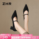 ZHR瑪麗珍鞋女2026新款尖頭粗跟單鞋女優(yōu)雅通勤風(fēng)高跟鞋BL379黑色37
