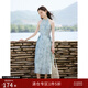 自巧小個(gè)子度假風(fēng)炒色提花掛脖系帶連衣裙女2024夏季新款收腰長(cháng)裙 沁水藍 XXS (1碼)
