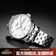 冠琴（GUANQIN）新款瑞士品質(zhì)男士手表全自動(dòng)機械表時(shí)尚雙日歷夜光防水皮帶男表 鋼帶本色白面