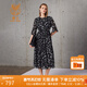鹿王桑蠶絲女士連衣裙荷葉邊領(lǐng)短袖碎花裙子20春夏新款經(jīng)典百搭親膚 黑底盛夏物語(yǔ) L 170/L
