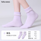 tutuanna秋冬女士短襪子 純色基礎款保暖襪短筒女襪子加厚 04925700-1 紫色純色翻邊 1雙 均碼 22-24cm