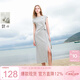 三彩2025夏季新款設計感連衣裙收腰系帶A字裙開(kāi)叉長(cháng)裙圓領(lǐng)M