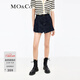 MO&Co.A字立體壓褶做舊須邊高腰棉質(zhì)牛仔不對稱(chēng)短褲裙褲褲子摩安珂 牛仔藍色-第2批 M 27