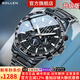 梭倫（SOLLEN）十大品牌名表手表男士全自動(dòng)機械表防水夜光情人節送男友生日禮物 黑面銀釘升級版【配皮表帶】608