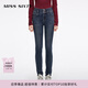 MISS SIXTY2025冬季新款含羊絨牛仔褲女雙扣腰顯瘦修身小腳鉛筆褲 中深藍 28
