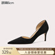 Lily Wei黑色側空高跟鞋御姐風(fēng)時(shí)尚細跟單鞋大碼女鞋夏新款情人節禮物 黑色絨面【跟高6cm】 38