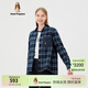 暇步士（Hush Puppies）女裝秋季純棉保暖磨毛復古格子拼接長(cháng)袖襯衫 196深藍 S