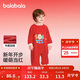 巴拉巴拉【balaOne】童裝寶寶加絨萌趣連體衣紅色新年拜年服爬服
