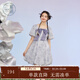 紫涵（ZIHAN）紫涵泡泡袖方領(lǐng)花苞裙女夏季甜美減齡收腰顯瘦印花連衣裙 清新紫 M
