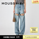 moussy 女裝新款寬松直筒高腰破洞休閑牛仔褲女010GAK11-5130 110藍色 S