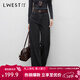 朗文斯?。↙.WEST）黑色直筒牛仔褲女2025冬季新款百搭寬松顯瘦拖地褲長(cháng)褲 黑色 S