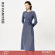 顏域設計感掐腰連衣裙女2025新款秋裝高級感長(cháng)袖過(guò)膝顯瘦氣質(zhì)長(cháng)裙 藍色 L