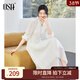 歐莎（OSA）顯白仙女裙V領(lǐng)雪紡連衣裙一眼驚艷微胖女中長(cháng)款2025新款裙子 米白色 L