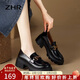 ZHR樂(lè )福鞋女真牛皮百搭增高單鞋女厚底通勤舒適女鞋 AY116 黑色 37 