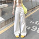 拉夏貝爾闊腿牛仔褲女2026年高腰寬松窄版直筒拖地褲 白色【常規款】 L