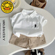G.duck小黃鴨男童夏裝套裝新款洋氣嬰兒夏季寶寶薄款短袖POLO外穿兩件套 馬球刺繡-白色 80 cm
