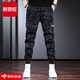 新百倫休閑褲男迷彩工裝褲潮牌束腳長(cháng)褲秋季新款韓版潮流冬季加絨男褲子 黑色 2XL