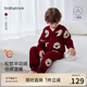 babylove【清倉】寶寶家居服套裝秋冬嬰幼兒半邊絨保暖睡衣加厚圣誕兩件套 安可拉紅 90