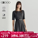 G2000【肌理感】女裝2025春秋商場(chǎng)同款舒適彈性腰帶五分袖連衣裙【G2】 提花-深灰色A字型36寸 S /34