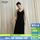 艾諾絲雅詩(shī)【商場(chǎng)同款】春秋季新品百搭優(yōu)雅吊帶中長(cháng)款絲絨連衣裙40829061 黑色 S