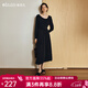 Olrain歐芮兒新款女裝秋季法式修身氣質(zhì)顯瘦針織黑色長(cháng)袖連衣裙 黑色 M