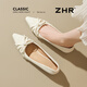 ZHR則則單鞋女新款法式蝴蝶結氣質(zhì)船鞋女內增高淺口約會(huì )鞋女 BL725米色35
