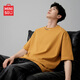 名創(chuàng  )優(yōu)品（MINISO）美式刺繡短袖T恤男女ins小眾設計感潮牌男裝上衣青少年大碼五分袖 【刺繡短T】姜黃(純色) L /175(體重130-150斤)