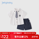 JELLYBABY男童套裝夏季寶寶短袖短褲兩件套小童學(xué)院風(fēng)衣服兒童夏裝上學(xué)衣服 米白 100 CM