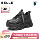 百麗（Belle）馬賽克百搭老爹鞋女2026春新商場(chǎng)款厚底增高休閑鞋F1K1DAM6預售 黑色 37 (235mm)