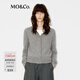 MO&Co.針織開(kāi)衫高比例浣熊毛輕暖短款金屬珠扣柔軟毛織外套摩安珂 中花灰色 M 165