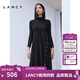朗姿/LANCY曠野美拉德新款圓領(lǐng)中長(cháng)款針織連衣裙女復古經(jīng)典法式女裙 黑色 M