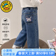G.duck小黃鴨童裝女童褲子春秋季新款兒童牛仔褲時(shí)尚兔子刺繡直筒褲女孩 藍色 90 建議1~2歲（80-90cm）